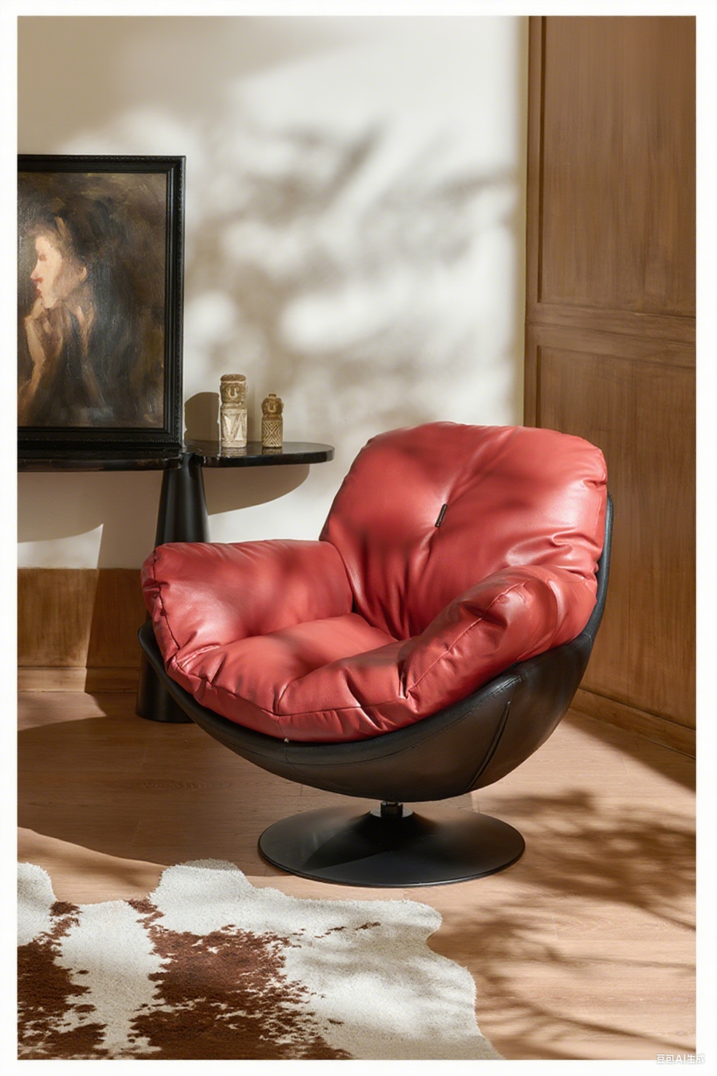 Modern Red Leather Swivel Lounge Chair