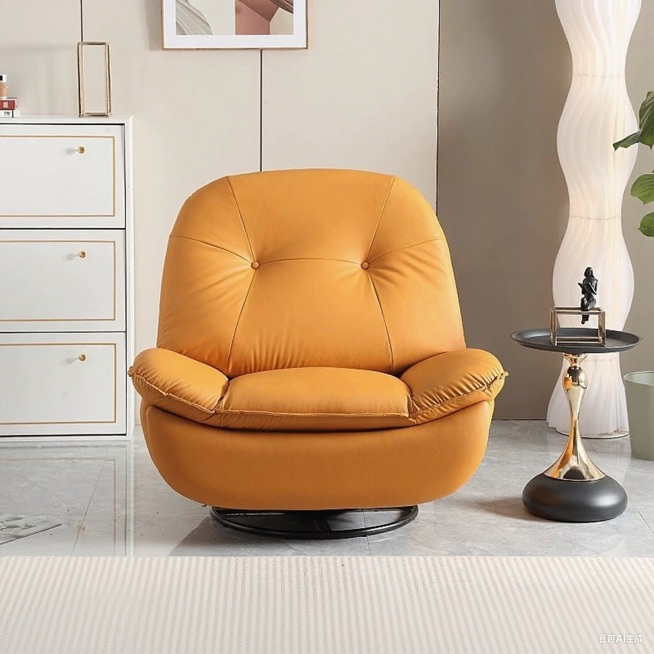 Orange Fabric Swivel Rocker Recliner Chair