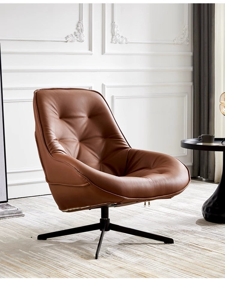 Mid-century Modern Faux Leather Swivel Accent Chair With a Black Metal Base