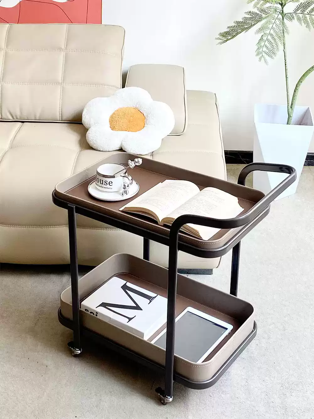 Saddle Leather Rectangular Side Table JUMX1035