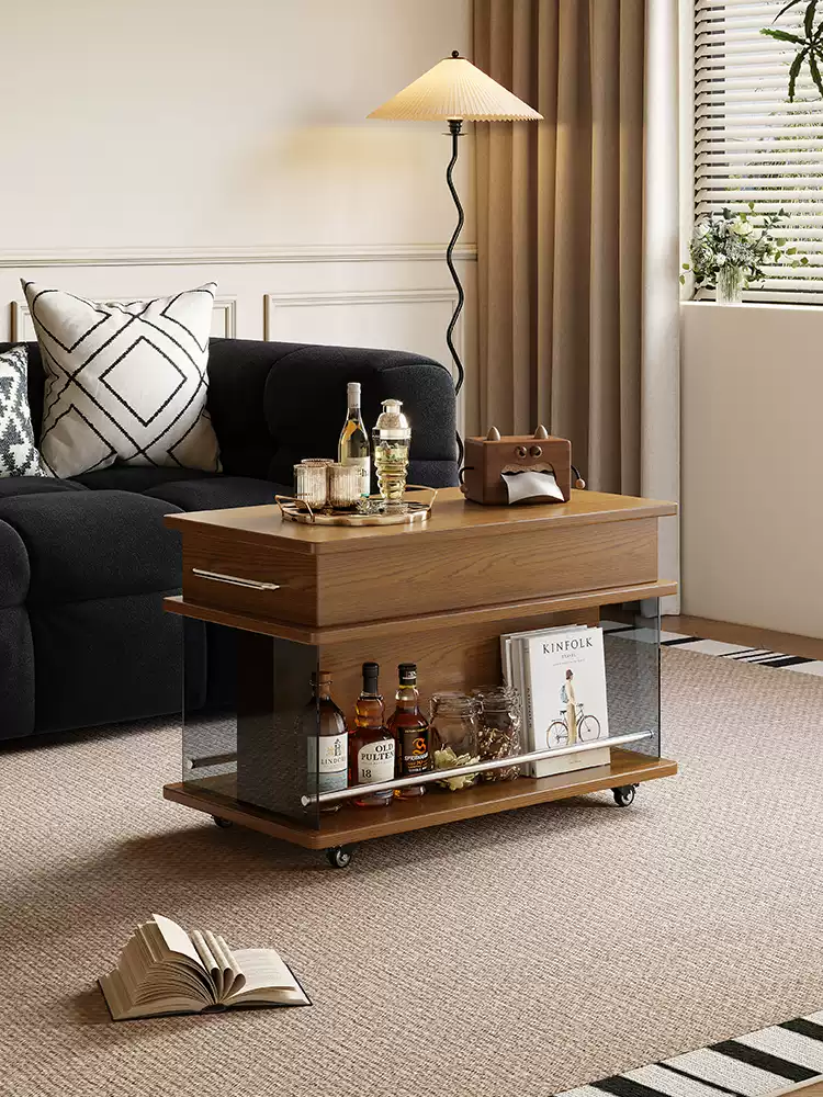 Movable Liftable Rectangular Wooden side Table