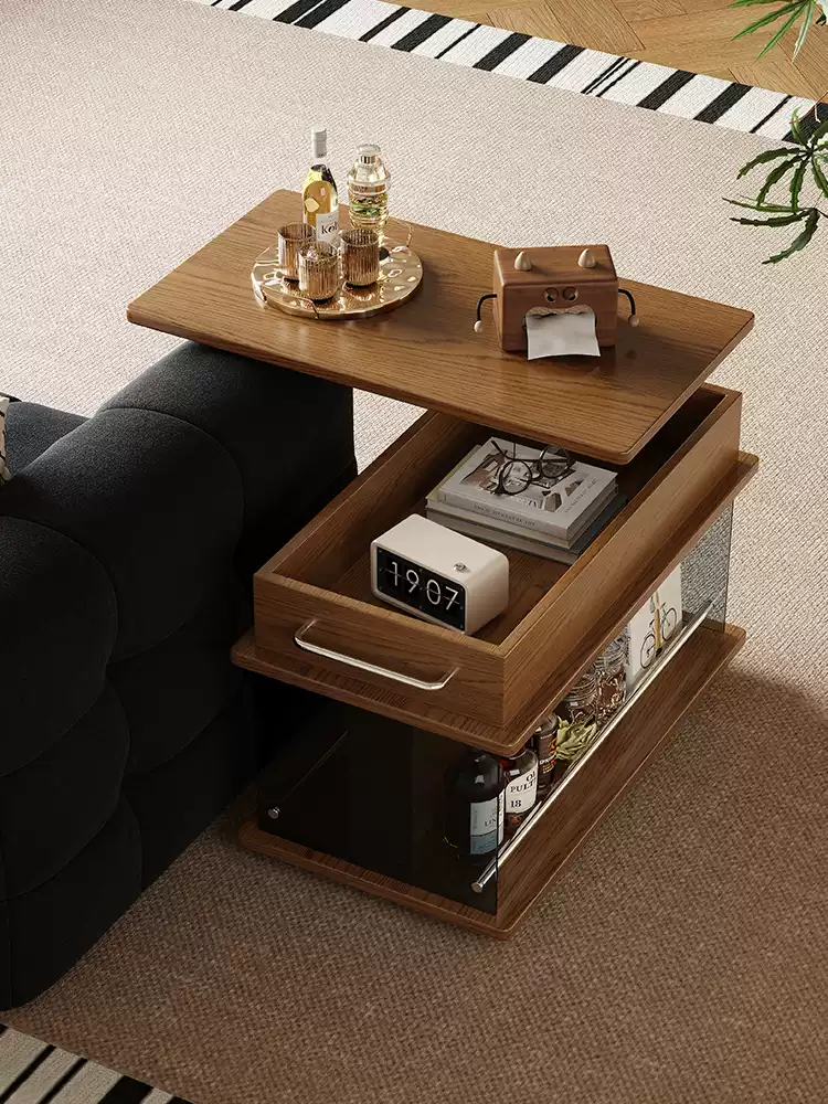 Movable Liftable Rectangular Wooden side Table