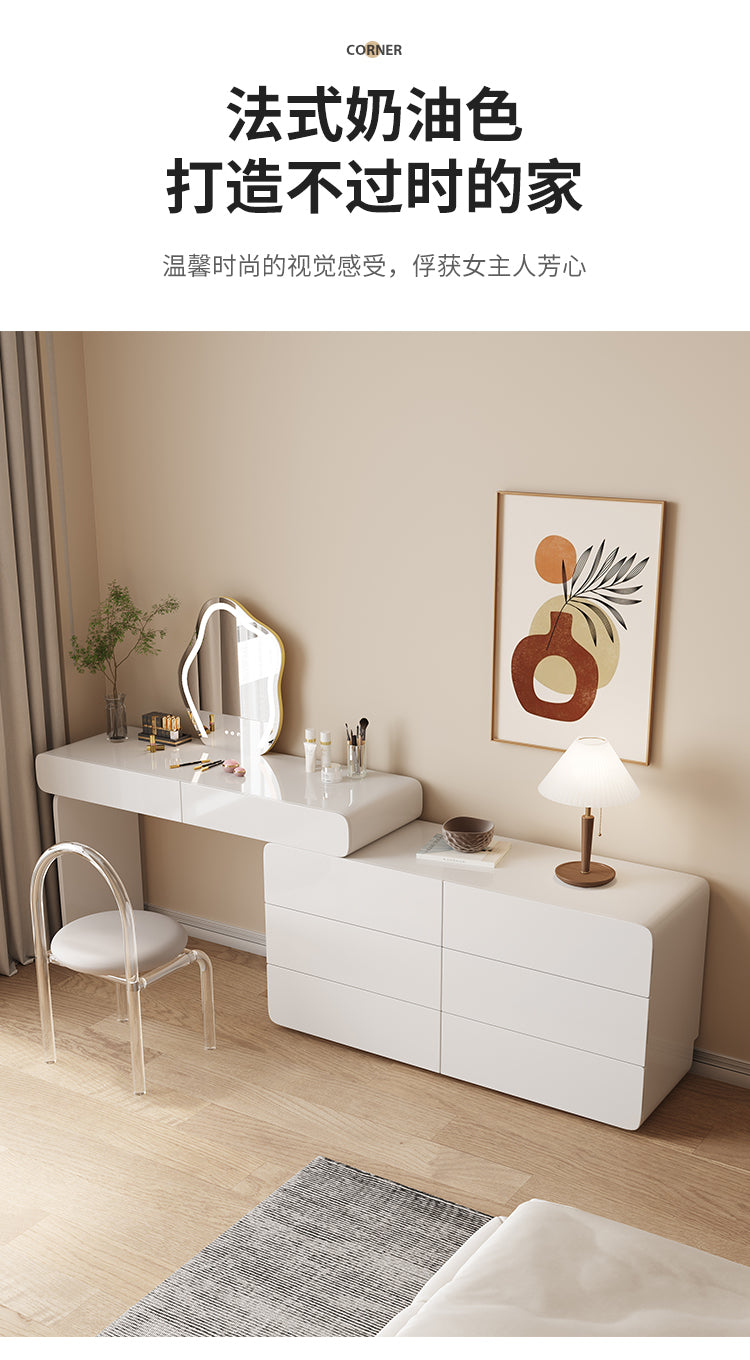 Matte White Vanity Table with Storage Cabinet