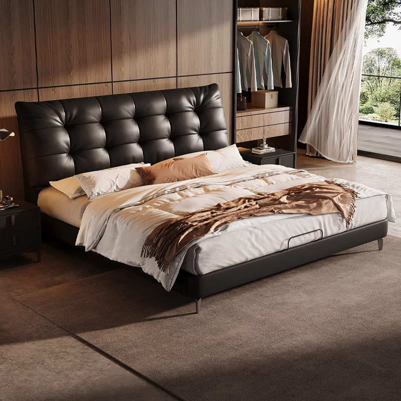 Top-Grain Leather Bed JULX982 Flush-Edge Style