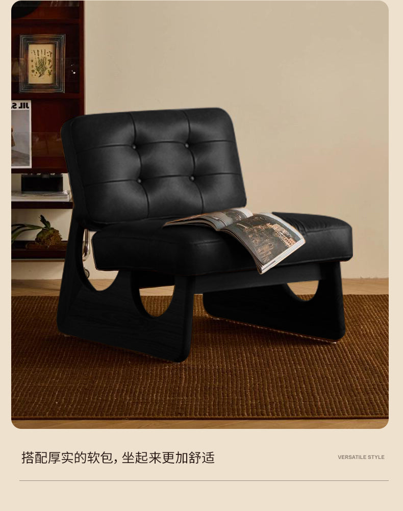 Cozoni Ken Lounge Chair In Black Genuine Leather