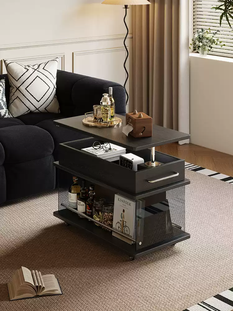 Movable Liftable Rectangular Wooden side Table