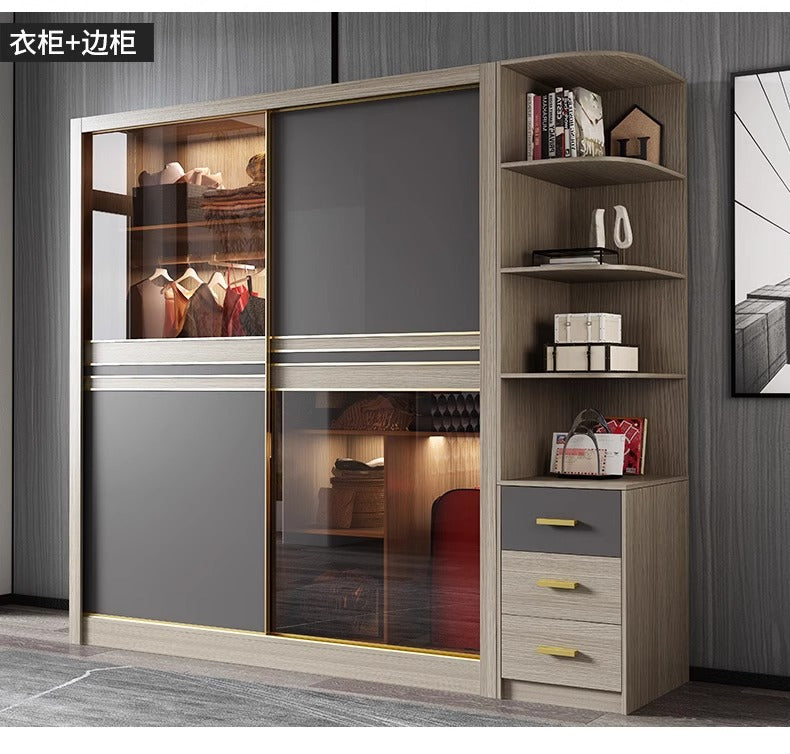 Modern Sliding Door Wardrobe With Glass And Grey Panels