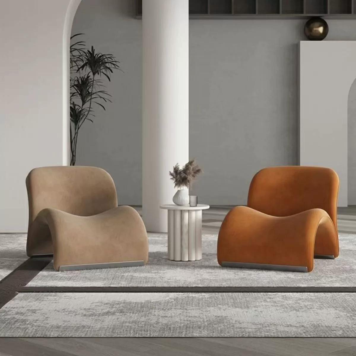 Modern Nordic Sweet Lip Lounge Chair in a Beige Or Light Brown Color