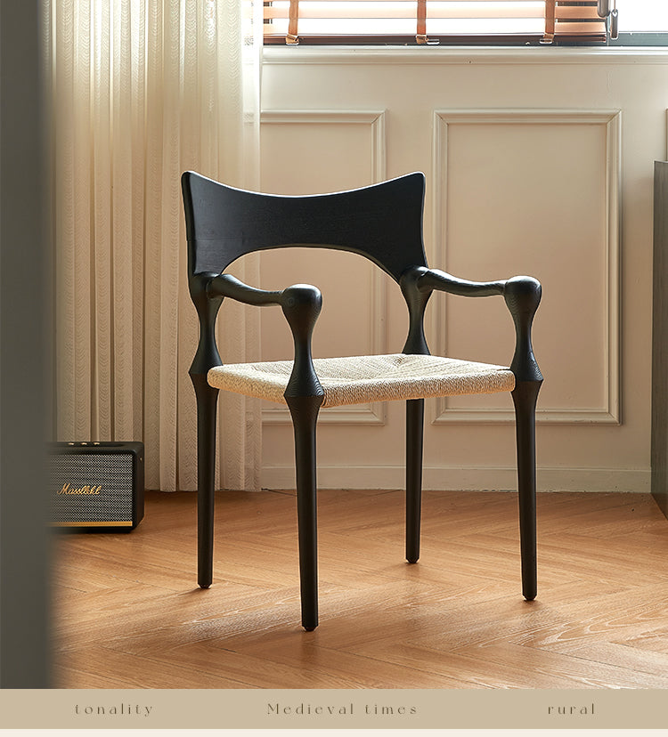 Modern Solid Wood Dining Chair With a Black Backrest and Natural Wood Seat