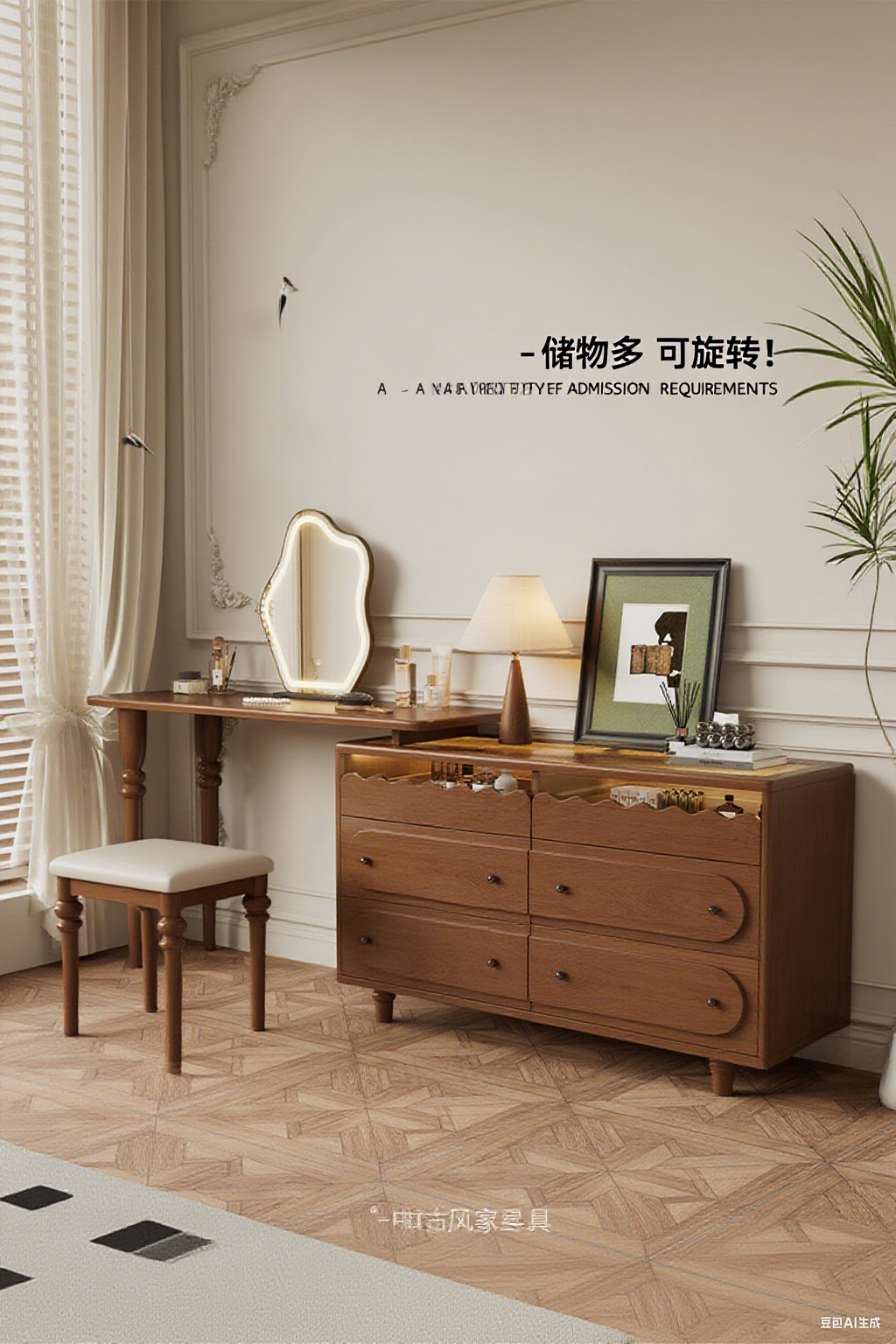 Nordic Solid Wood Dressing Table Set