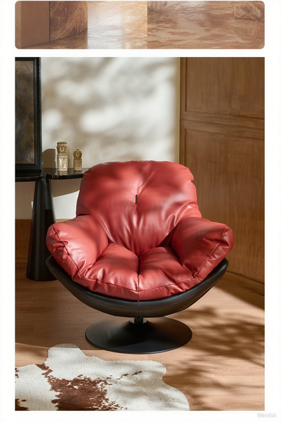 Modern Red Leather Swivel Lounge Chair