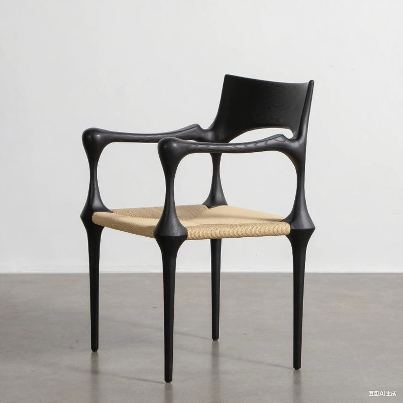 Modern Solid Wood Dining Chair With a Black Backrest and Natural Wood Seat