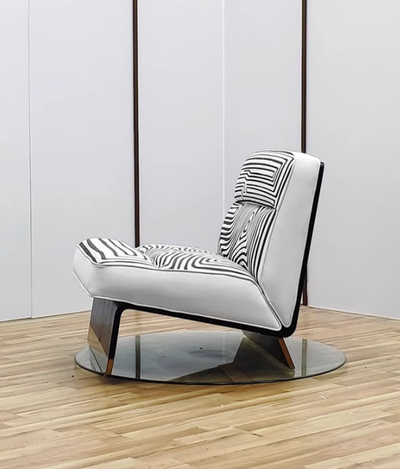Brillen Labyrinth Lounge Chair Featuring a Black and White Maze Pattern on Leather Upholstery