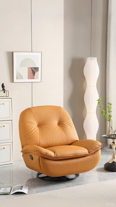 Orange Fabric Swivel Rocker Recliner Chair