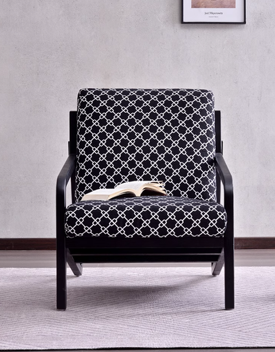 Ash Wood Lounge Chair With a Black And White Cotton Linen Fabric Cushion