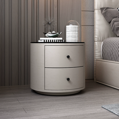 Round Two-Drawer Bedside Table
