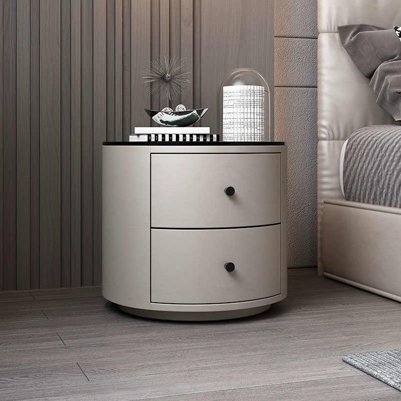 Round Two-Drawer Bedside Table