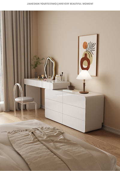 Matte White Vanity Table with Storage Cabinet