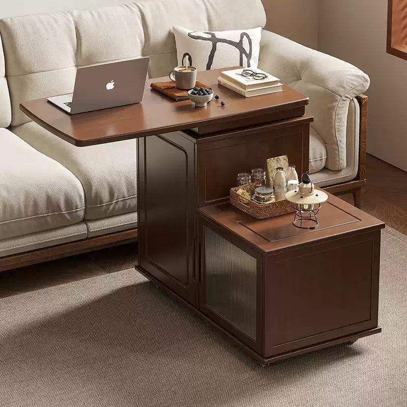 Rotatable Movable Walnut Wood Side Table JUPYSM