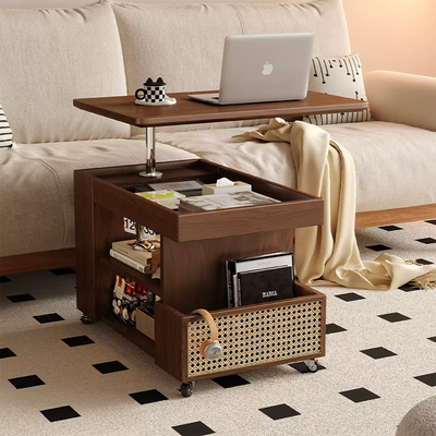 Retro Premium plywood Rectangular rotatable movable Walnut Side table