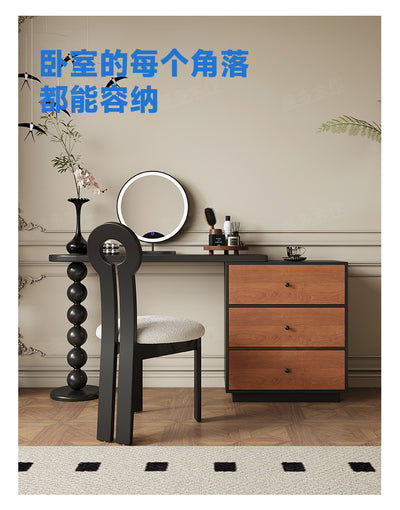 Two-Tone Wood Vanity Table with Integrated Mirror
