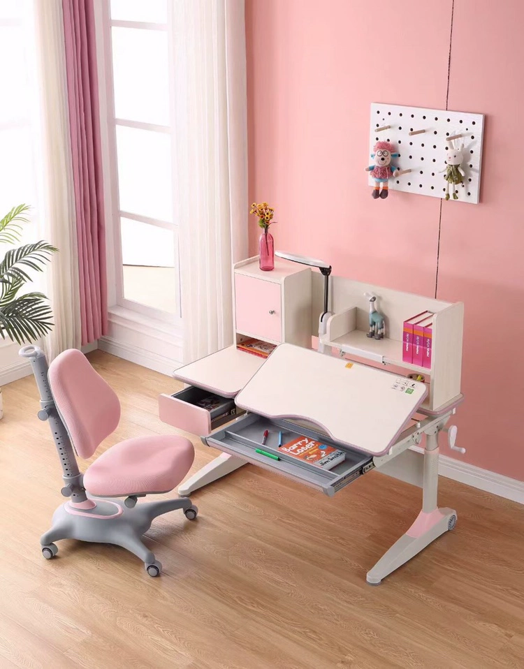 Pink Height-adjustable Ergonomic Kids' Study Desk With A Bookshelf And Tiltable Desktop