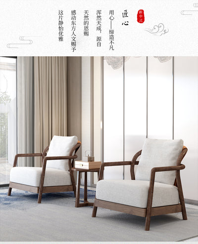 Flexform Alison Armchair With a Solid Canaletto Walnut Frame and a White Upholstered Seat Cushion