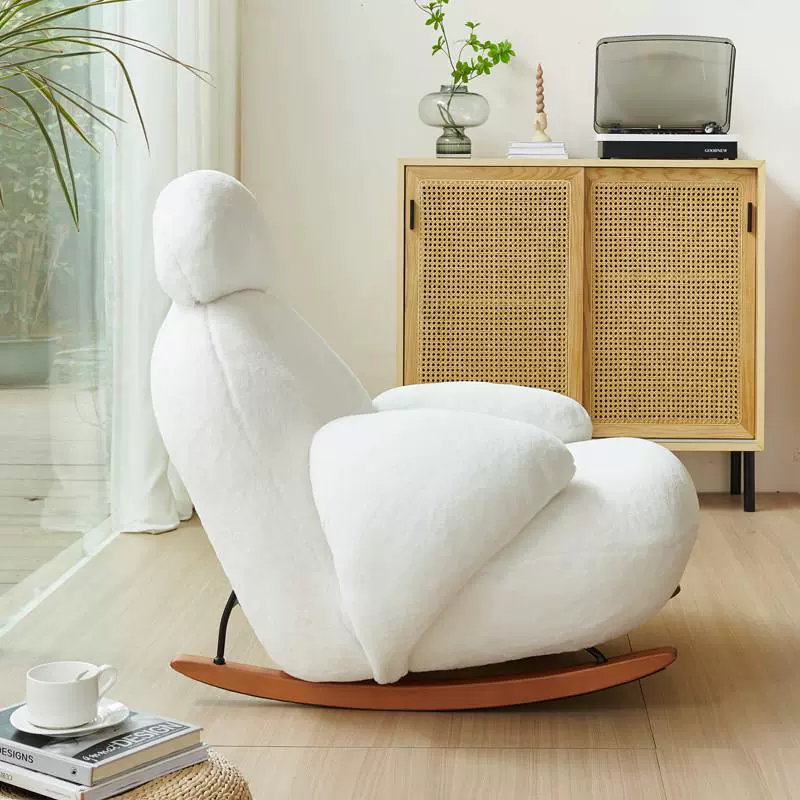 Lazy Sofa Single Rocking Lounge Chair, made with a soft, high-density lamb wool fabric