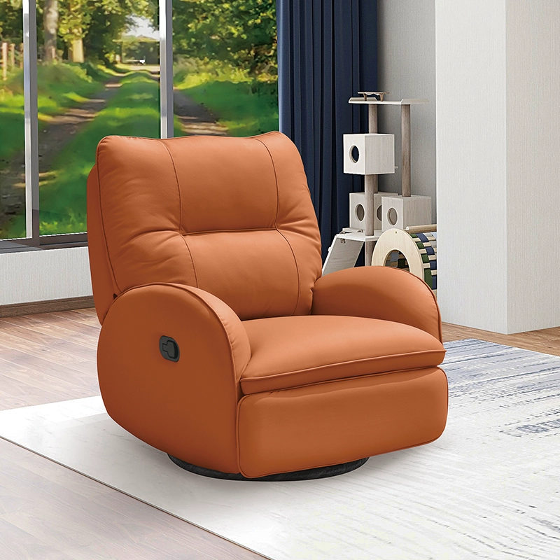 Orange Leatherette Rocking and Revolving Recliner Chair