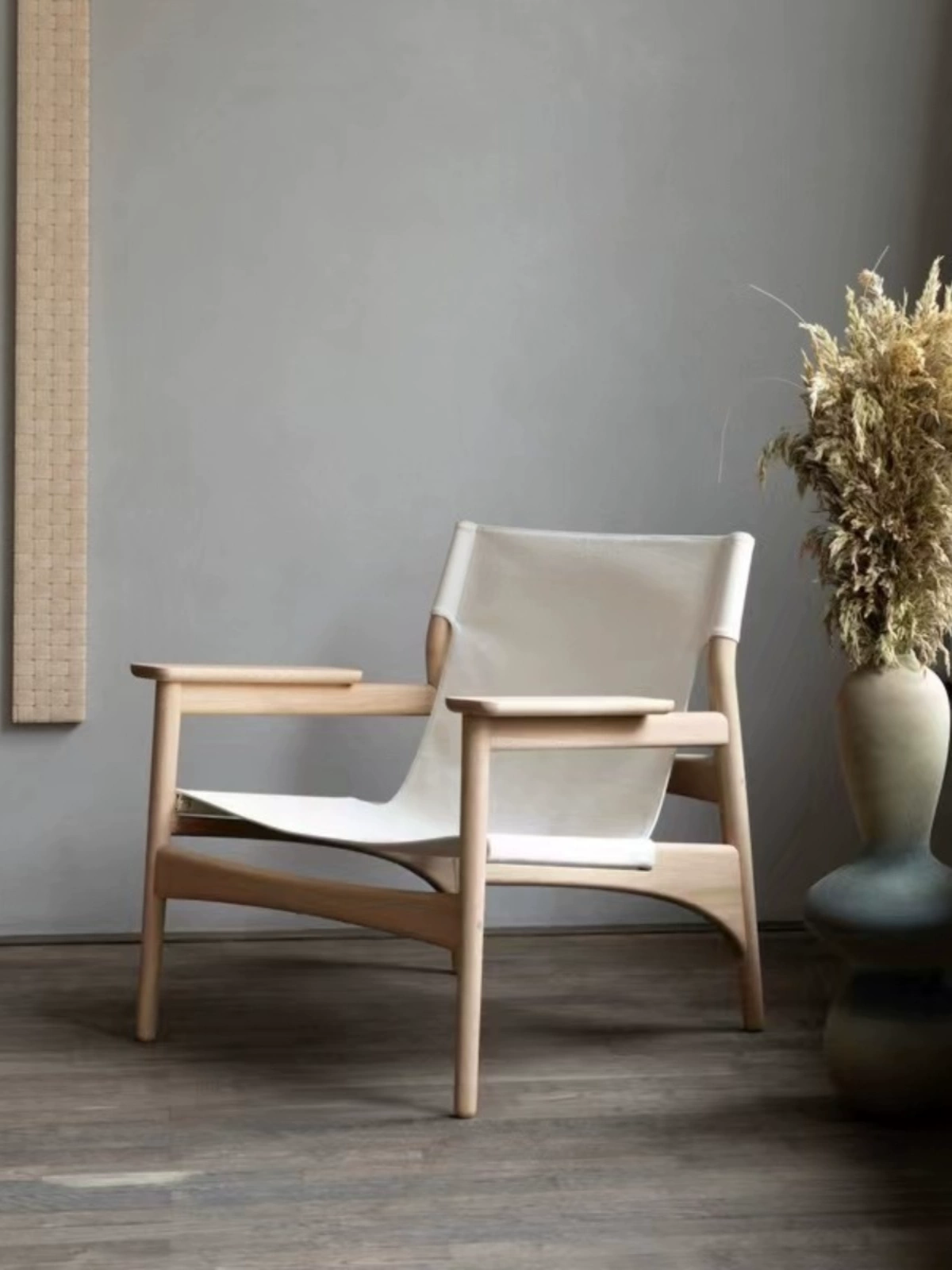 Karimoku Case Kinuta N-LC02 Lounge Chair With A White Oak Frame And Canvas Seat