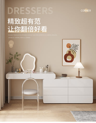 Matte White Vanity Table with Storage Cabinet