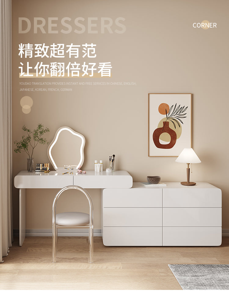 Matte White Vanity Table with Storage Cabinet