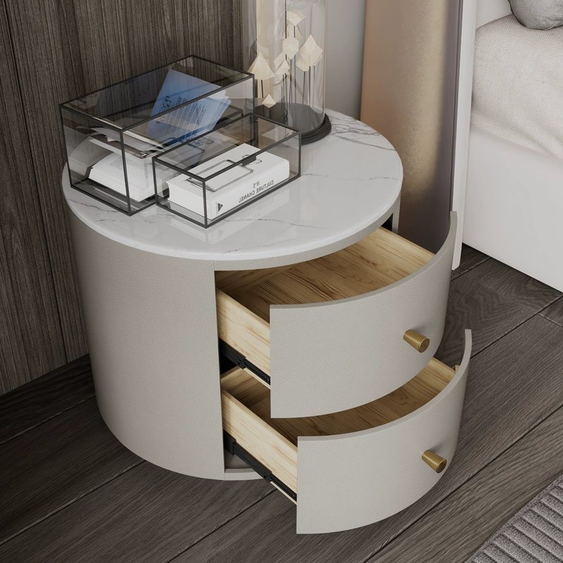 Round Two-Drawer Bedside Table