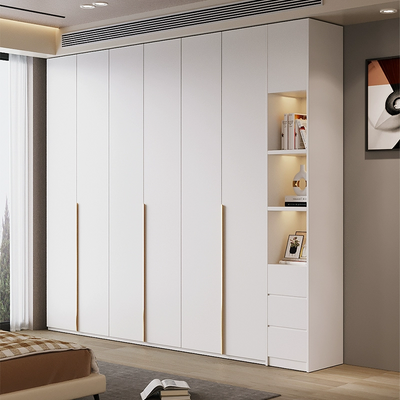 Modern White Hinged Door Wardrobe With Wood-finish Handles