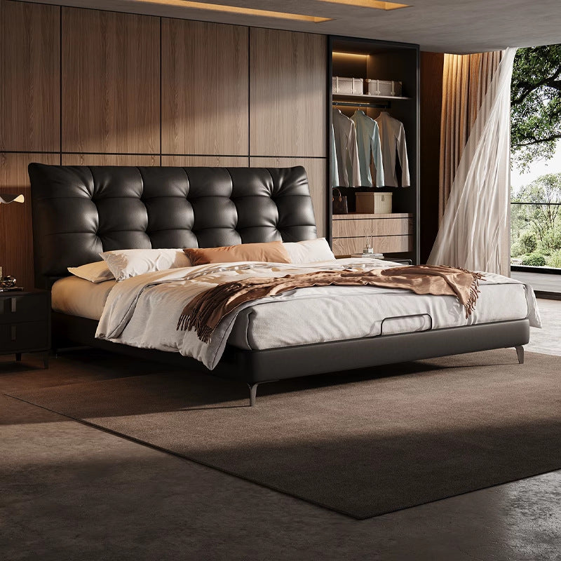 Top-Grain Leather Bed JULX982 Flush-Edge Style