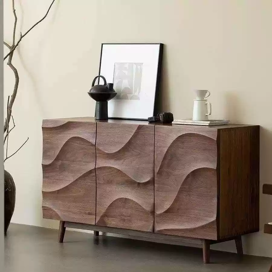 Modern Carved Wood Sideboard