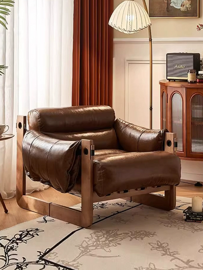 Vintage Nordic Modern Luxury Wooden Fabric Leather Leisure Chair