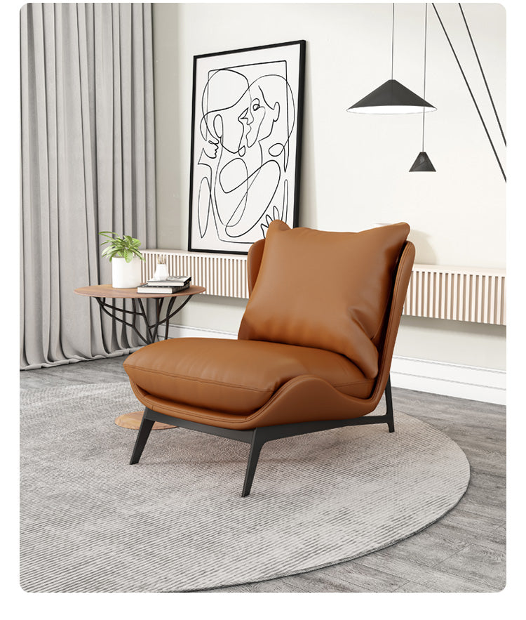 Mid-century Modern Side Chair With a Tan Faux Leather Or Fabric Upholstery and a Black Frame.