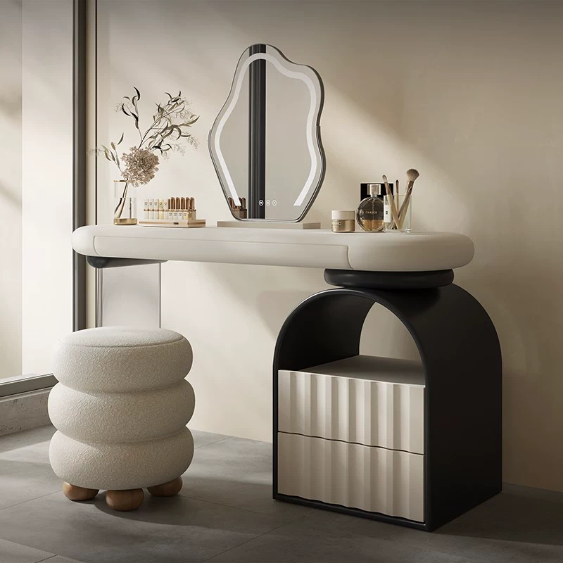 Orren Ellis Makeup Vanity Set With A Light Mirror, Cabinet, And Stool