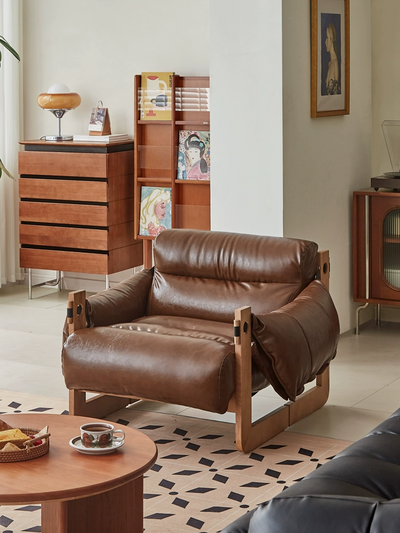 Vintage Nordic Modern Luxury Wooden Fabric Leather Leisure Chair