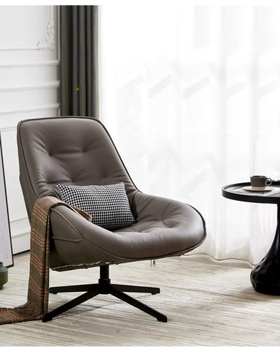 Mid-century Modern Faux Leather Swivel Accent Chair With a Black Metal Base
