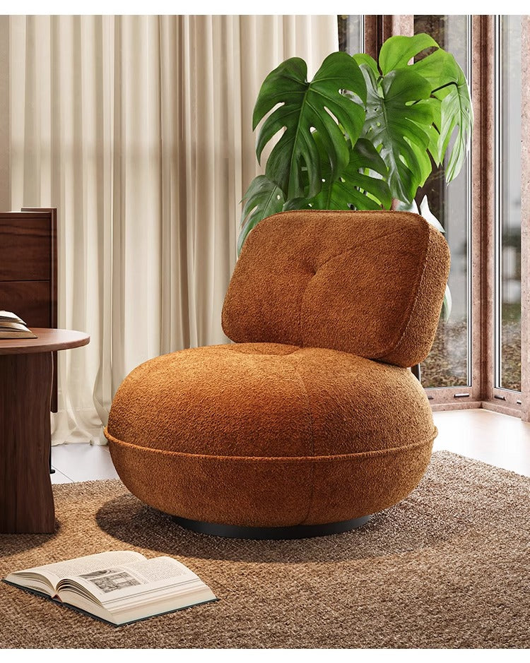 Modern Rust-colored Fabric Swivel Lounge Chair