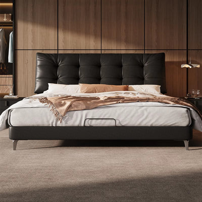 Top-Grain Leather Bed JULX982 Flush-Edge Style