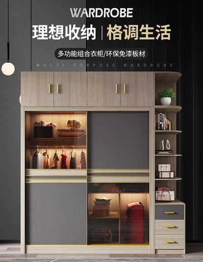 Modern Sliding Door Wardrobe With Glass And Grey Panels