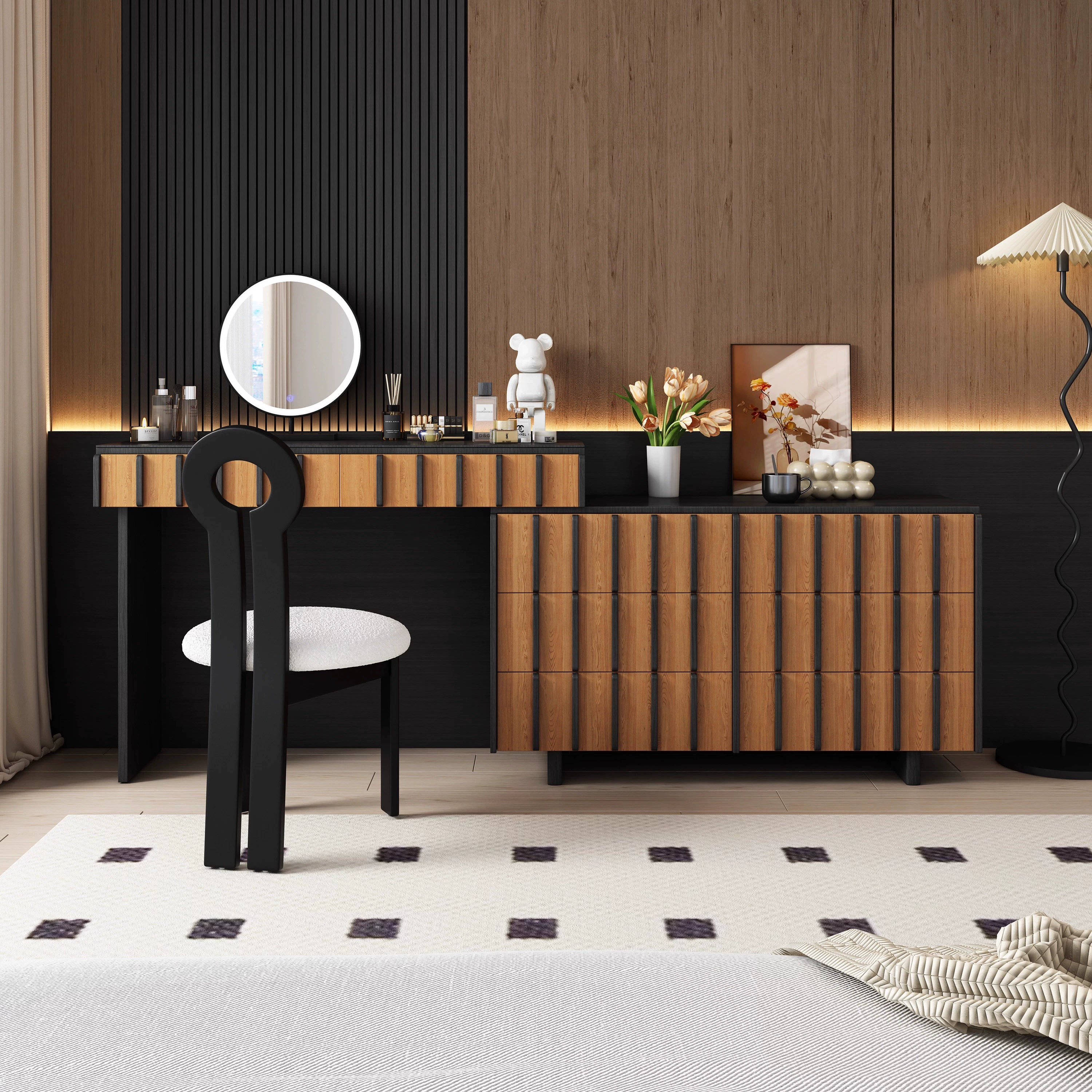 Ribbed Solid Wood Dressing Table