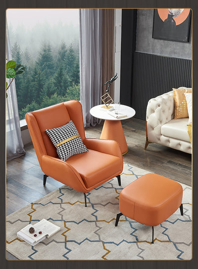 Modern Orange Faux Leather Accent Armchair With Black Metal Legs