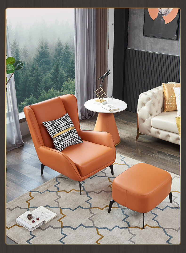 Modern Orange Faux Leather Accent Armchair With Black Metal Legs