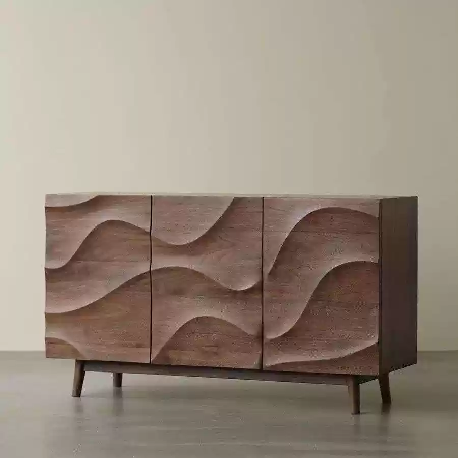 Modern Carved Wood Sideboard