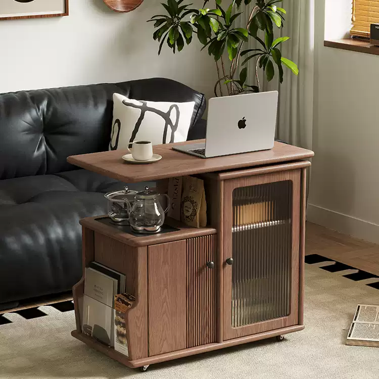 Rotatable Movable Walnut Wood Side Table JUPYSM