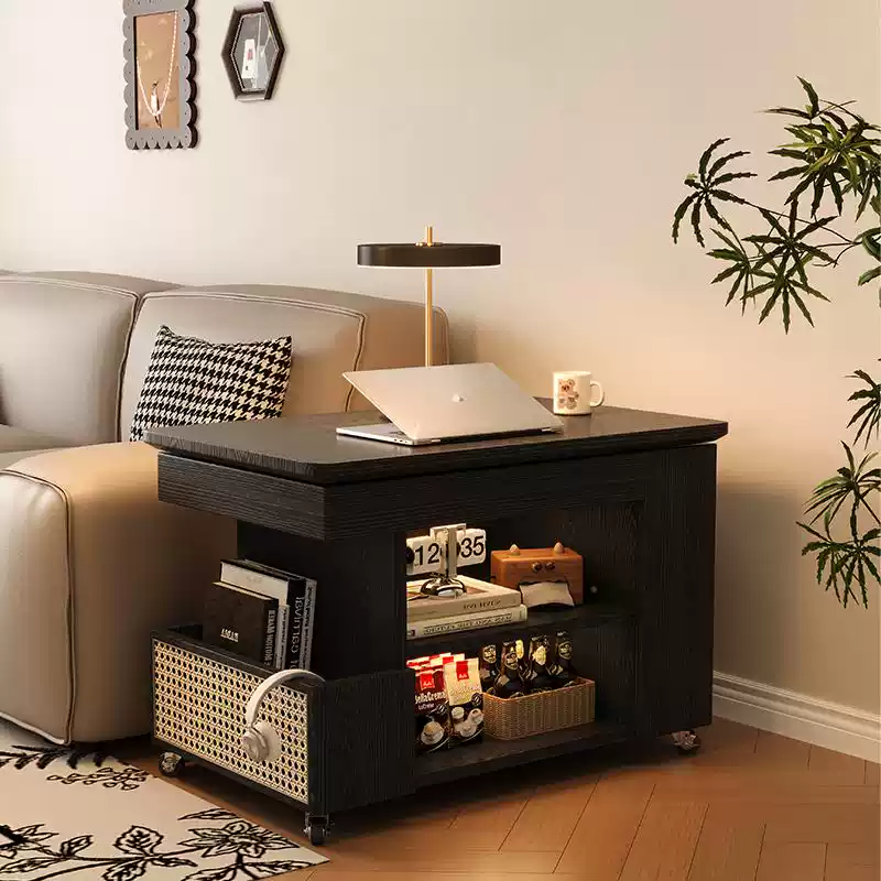 Retro Premium plywood Rectangular rotatable movable Walnut Side table